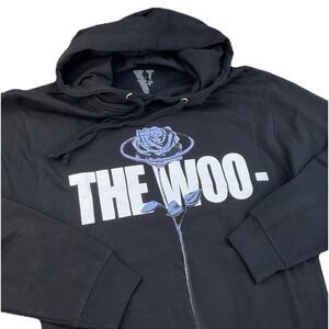 Vlone x Pop Smoke The Woo Hoodie Pullover Rap Double Sided Black Rose Men Sz L